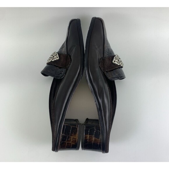 Brighton Avery Heel Mule Brown Croc Leather Slip On Medallion Round Womens 7.5 - Picture 12 of 14